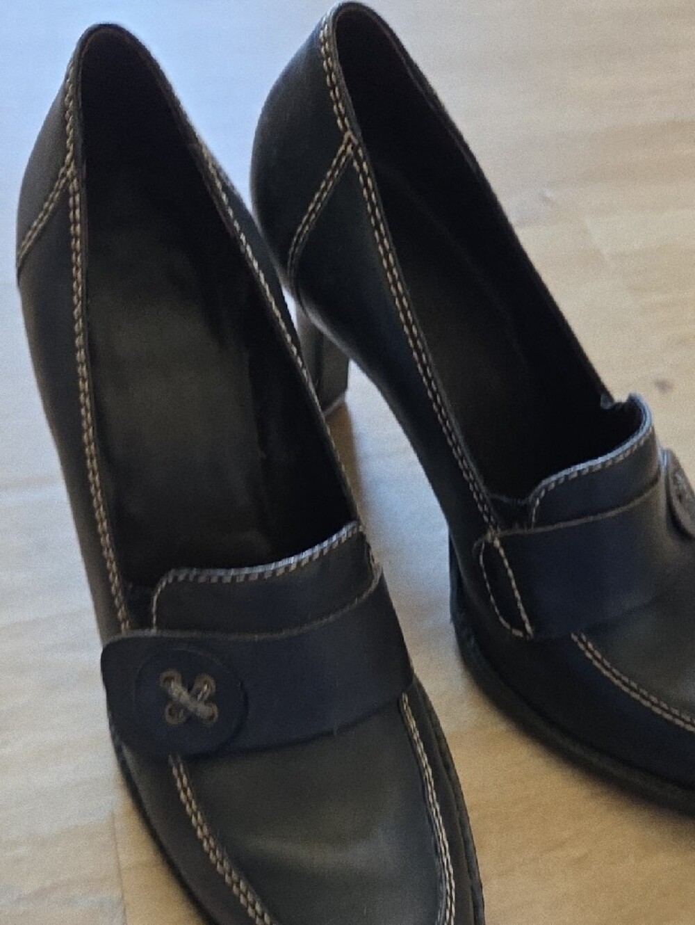 Mix It Black Loafer Heels with Button Strap - Picture 7 of 9